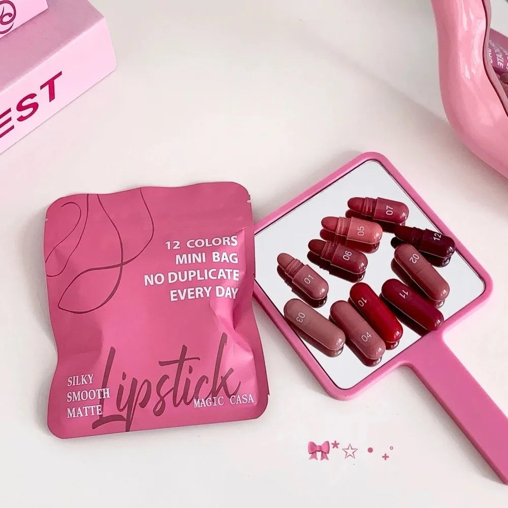 12-Pc Velvet Matte Capsule Lipstick Set | 12 Long-Lasting Colors Matte Lipstick Set QXL