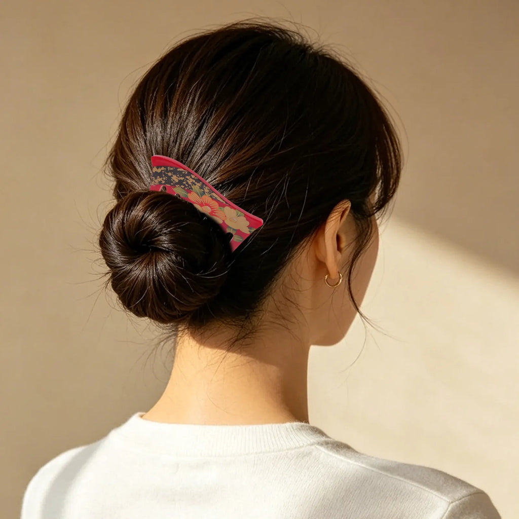 Retro Floral French Hair Side Comb | 7-Tooth U-Shape Acrylic Hair Side Comb QXL