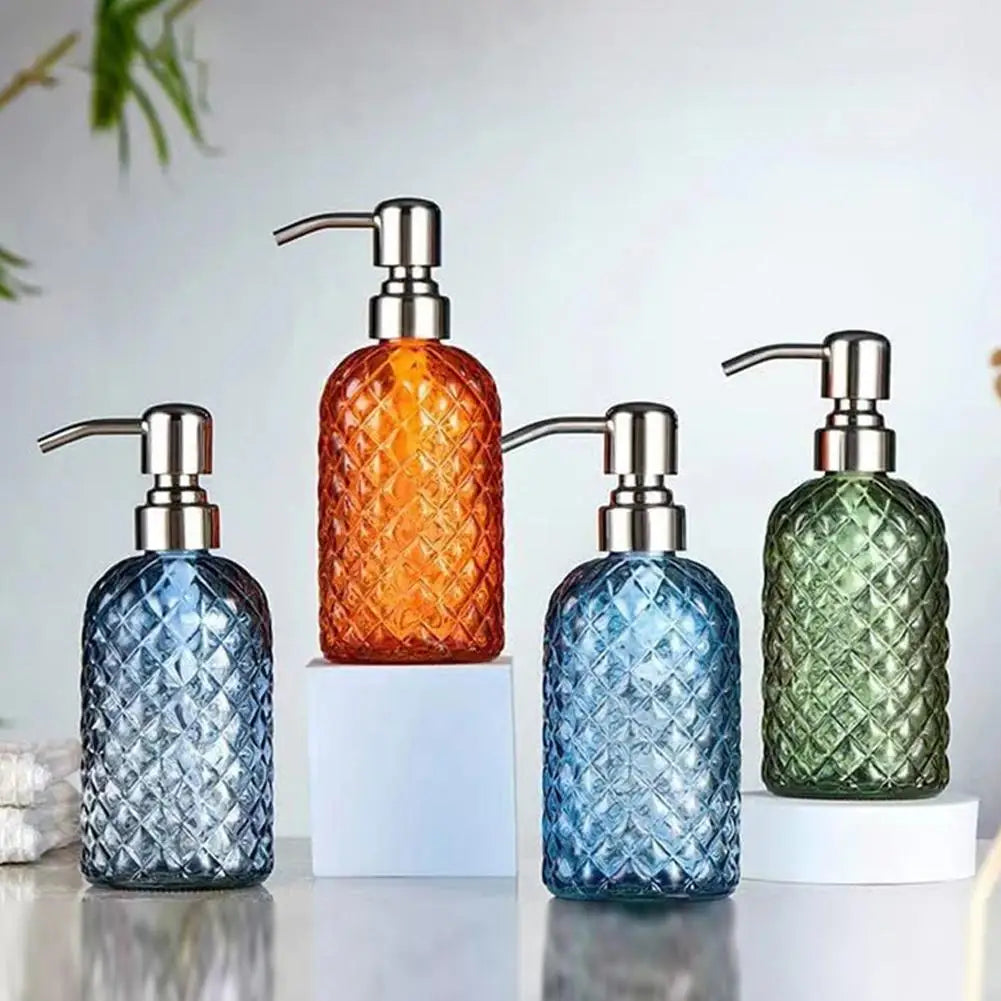 480ml Glass Soap Dispenser | Rust-Proof Stainless Steel Pump Glass Soap Dispenser QXL