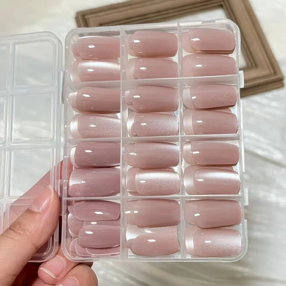 144-Pc Cat Eye Ballet Press-On Nails | Nude Glossy Medium Press-On Nail Tips QXL