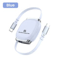 100W USB-C Retractable Fast Charging Cable 1M | iPhone & Samsung USB-C Charging Cable QXL Blue