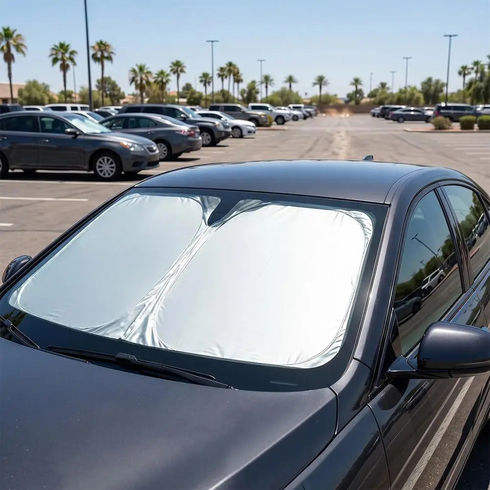 Foldable Car Windshield Sunshade | Titanium Silver UV Shield Car Windshield Sunshade QXL