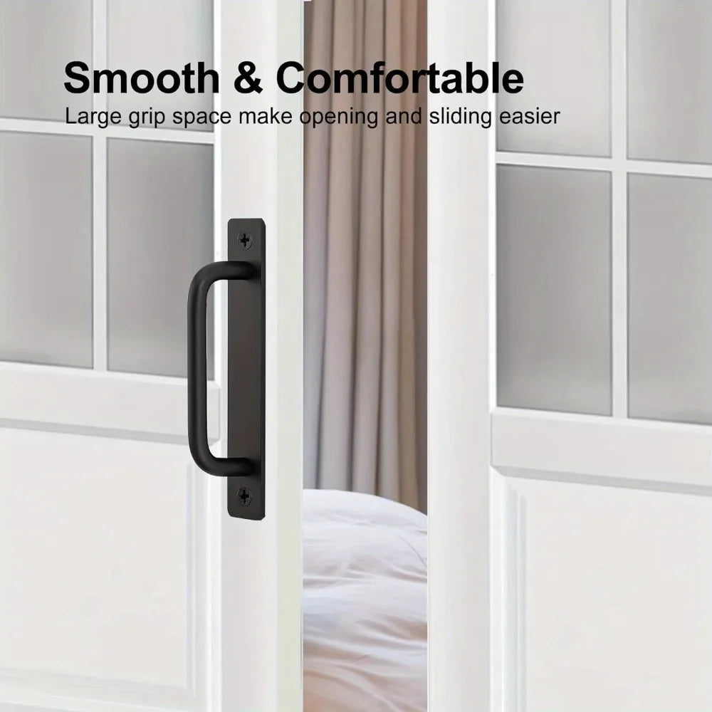 Black Aluminum Alloy Barn Door Pull Handle with Plate Door Pull Handle QXL