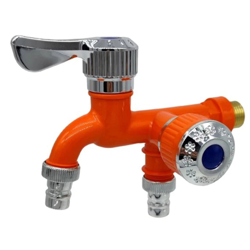 Dual Outlet Water Tap 1/2" Double Control Faucet Splitter Faucet Splitter Tap QXL orange