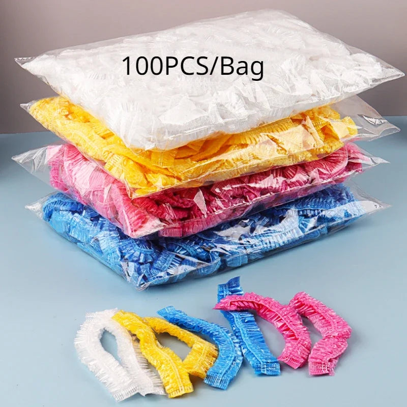 100-Pack Disposable Waterproof Shower Caps – Elastic Bath Hair Cover Disposable Shower Cap QXL