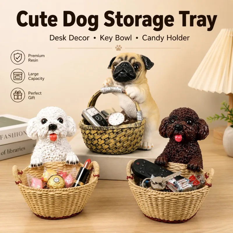 Resin Dog Statue Storage Tray | Key Bowl & Desktop Organizer Decorative Storage Tray QXL