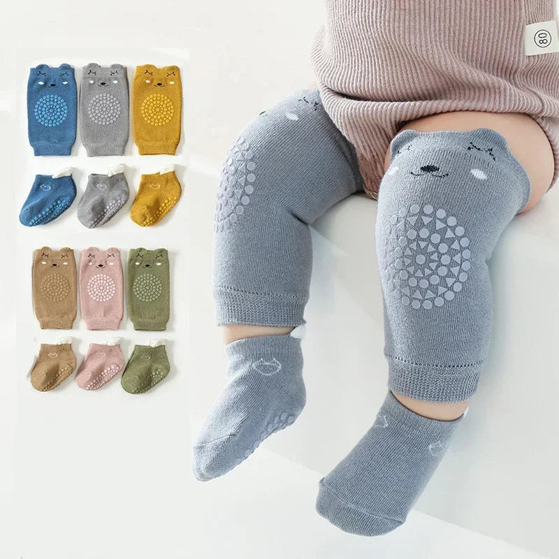 Baby Knee Pads & Anti-Slip Socks Set | Cotton Crawling Protector Baby Knee Pad Socks QXL