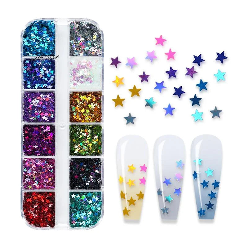 3D Laser Star Nail Sequins | Colorful DIY Gel Nail Art Charms Nail Art Sequins QXL