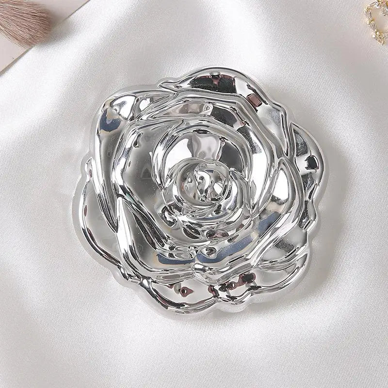 Retro Rose Double-Sided Compact Pocket Mirror | Folding Compact Pocket Mirror QXL Silver
