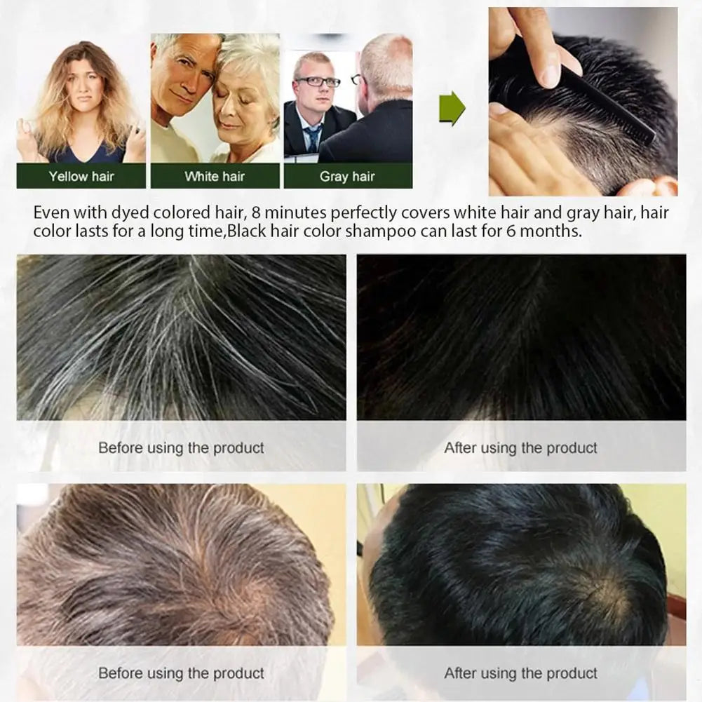 3-in-1 Black Hair Dye Shampoo | Gray Coverage 500ml Herbal Hair Dye Shampoo QXL