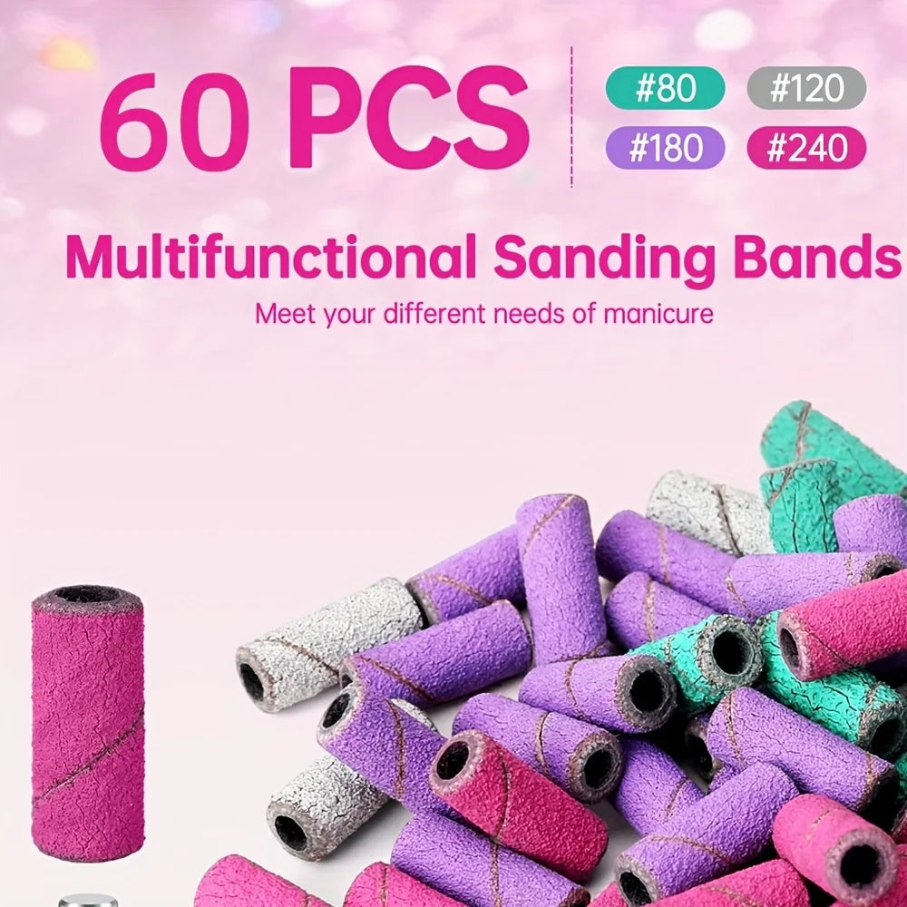 60-Pc Sanding Band Set 4 Grits | 3mm Nail Drill Grinding Rings Nail Sanding Bands QXL