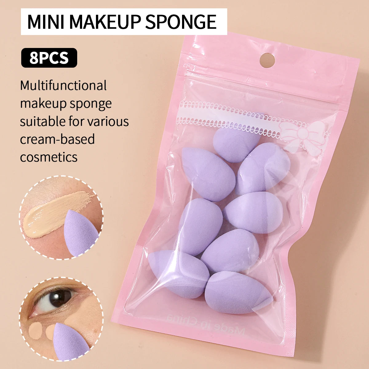 KOSSHOW 8-Pack Mini Makeup Sponges | Precision Concealer Blending Mini Makeup Sponges QXL PURPLE