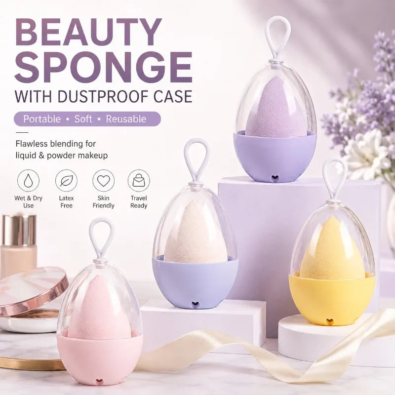 Makeup Sponge & Egg Case | Wet Dry Beauty Blender Puff Makeup Blender Sponge QXL