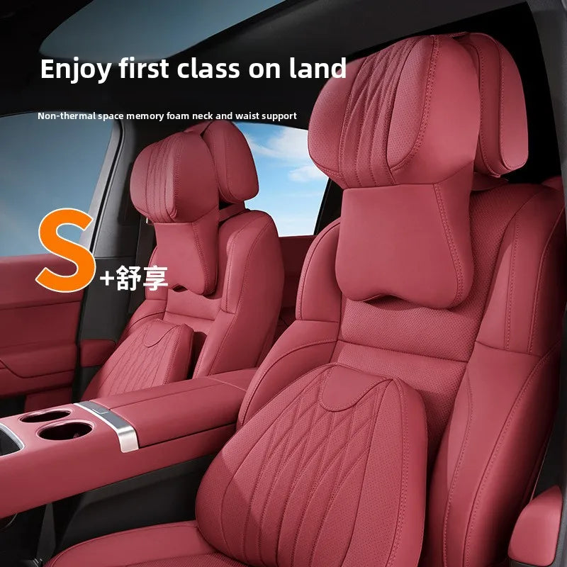 Luxury Leather Car Neck Pillow & Lumbar Support Cushion Car Seat Cushion QXL