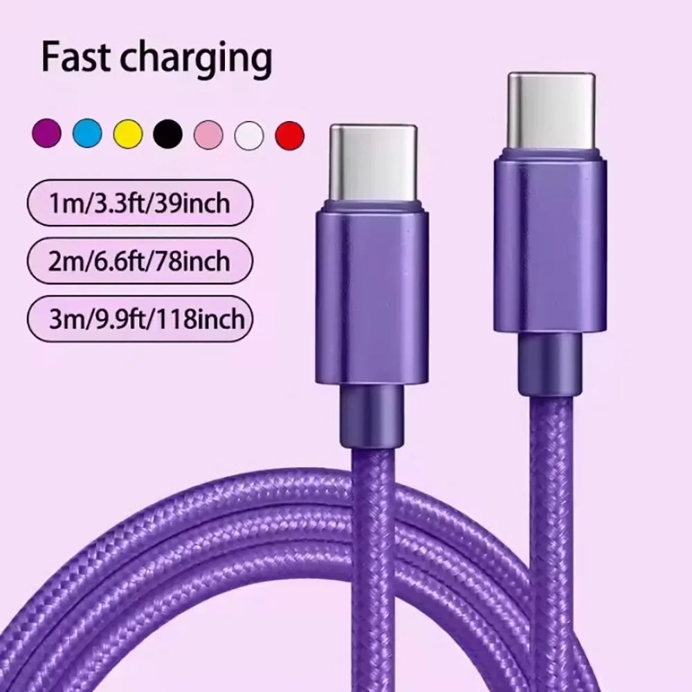 66W USB-C to USB-C Fast Charging Nylon Cable 1M 2M 3M USB-C Charging Cable QXL