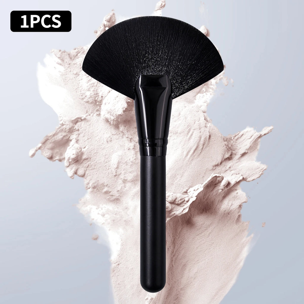 KOSSHOW Fan Highlighter Brush – Ultra-Soft Nylon, Wood Handle Fan Highlighter Brush QXL black