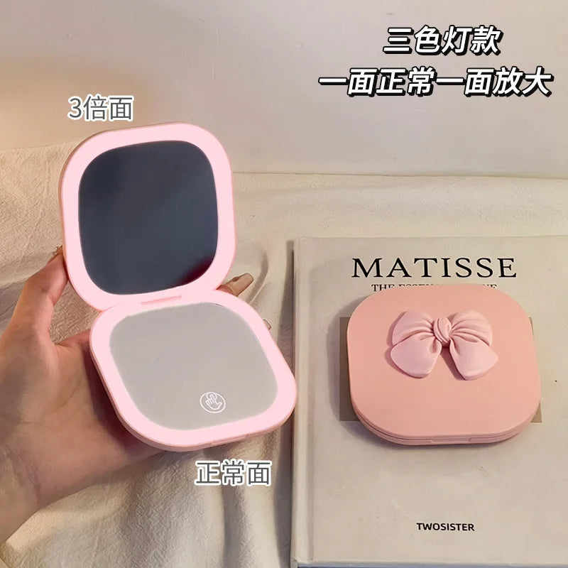 3-Color LED Magnifying Makeup Mirror | Portable Double-Sided LED Makeup Mirror QXL pink