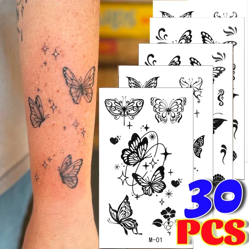 30-Pack Butterfly Flower Temporary Tattoos | Waterproof Transfer Temporary Tattoo Stickers QXL
