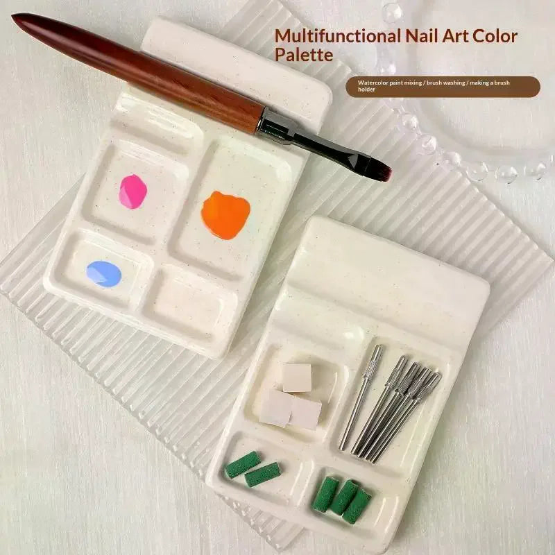 Ceramic Square Nail Art Palette & Brush Holder Tray Nail Art Palette QXL
