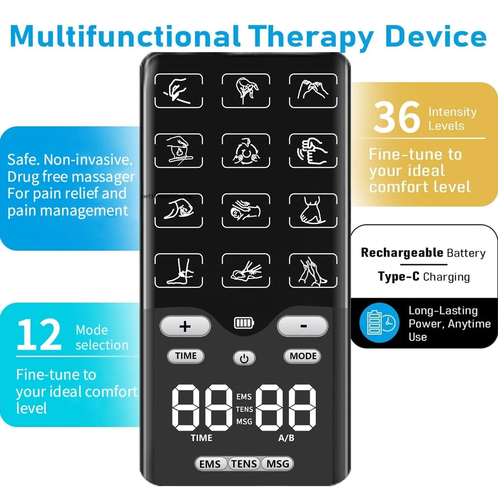 EMS TENS Muscle Stimulator | 36 Levels, 8 Electrode Pads Muscle Stimulator Massager QXL