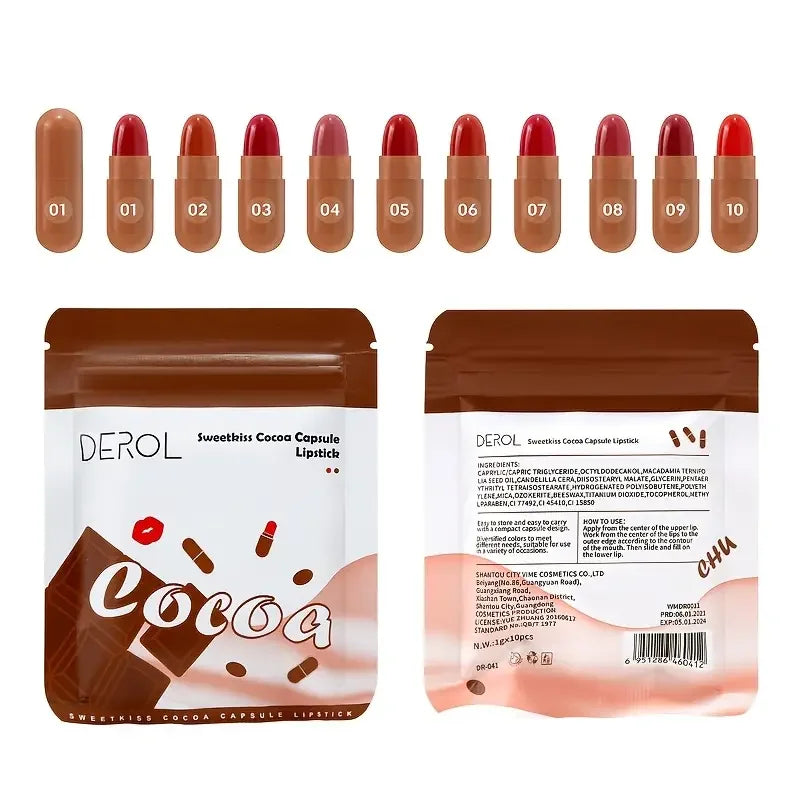 VERONNI 10-Pc Chocolate Mini Matte Velvet Lipstick Set Mini Lipstick Set QXL 01