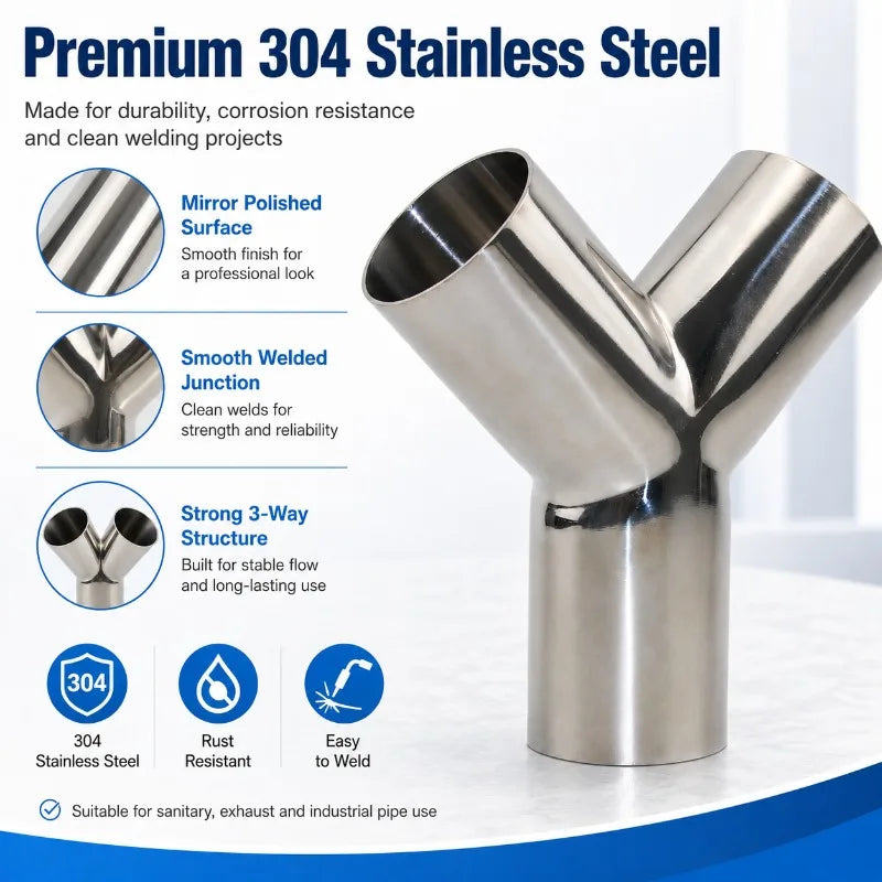 304 Stainless Steel Y-Type 3-Way Pipe Connector 25–76mm Pipe Tee Fitting QXL