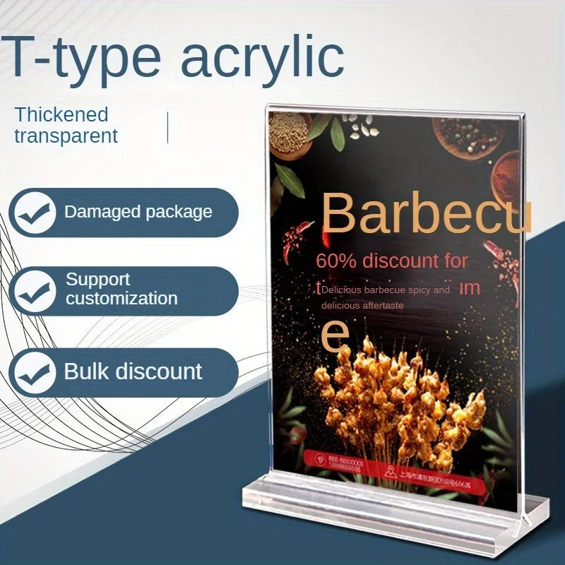 Acrylic Double-Sided T-Type Sign Holder | A4 A5 A6 Menu Stand Tabletop Sign Holder QXL