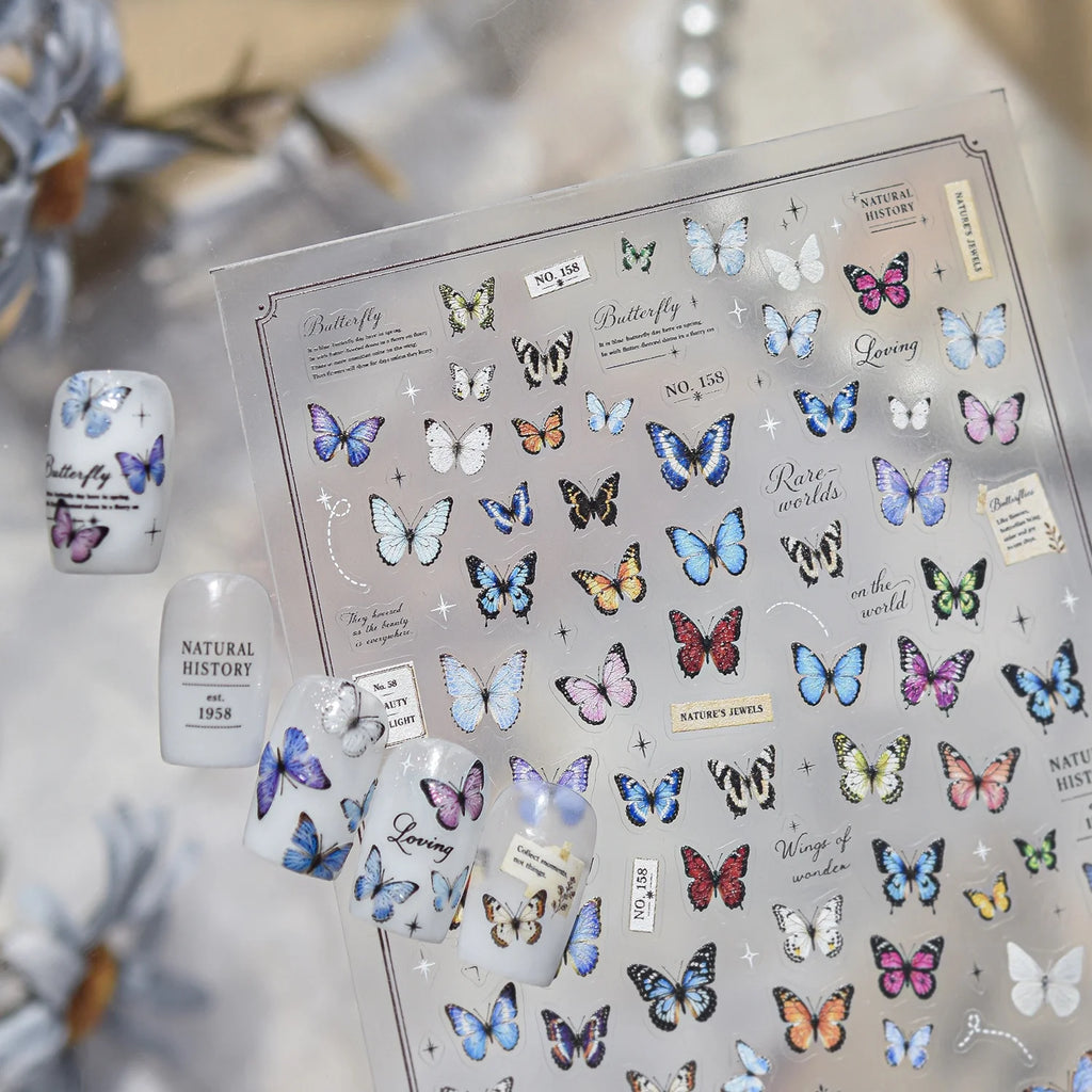 5D Retro Butterfly Nail Stickers | Oil Painting Forest Decals Nail Art Stickers QXL