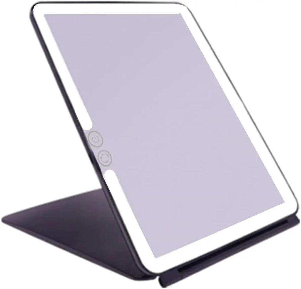Foldable LED Makeup Mirror USB Rechargeable | 3-Color Dimmable Lighted Vanity Mirror QXL black