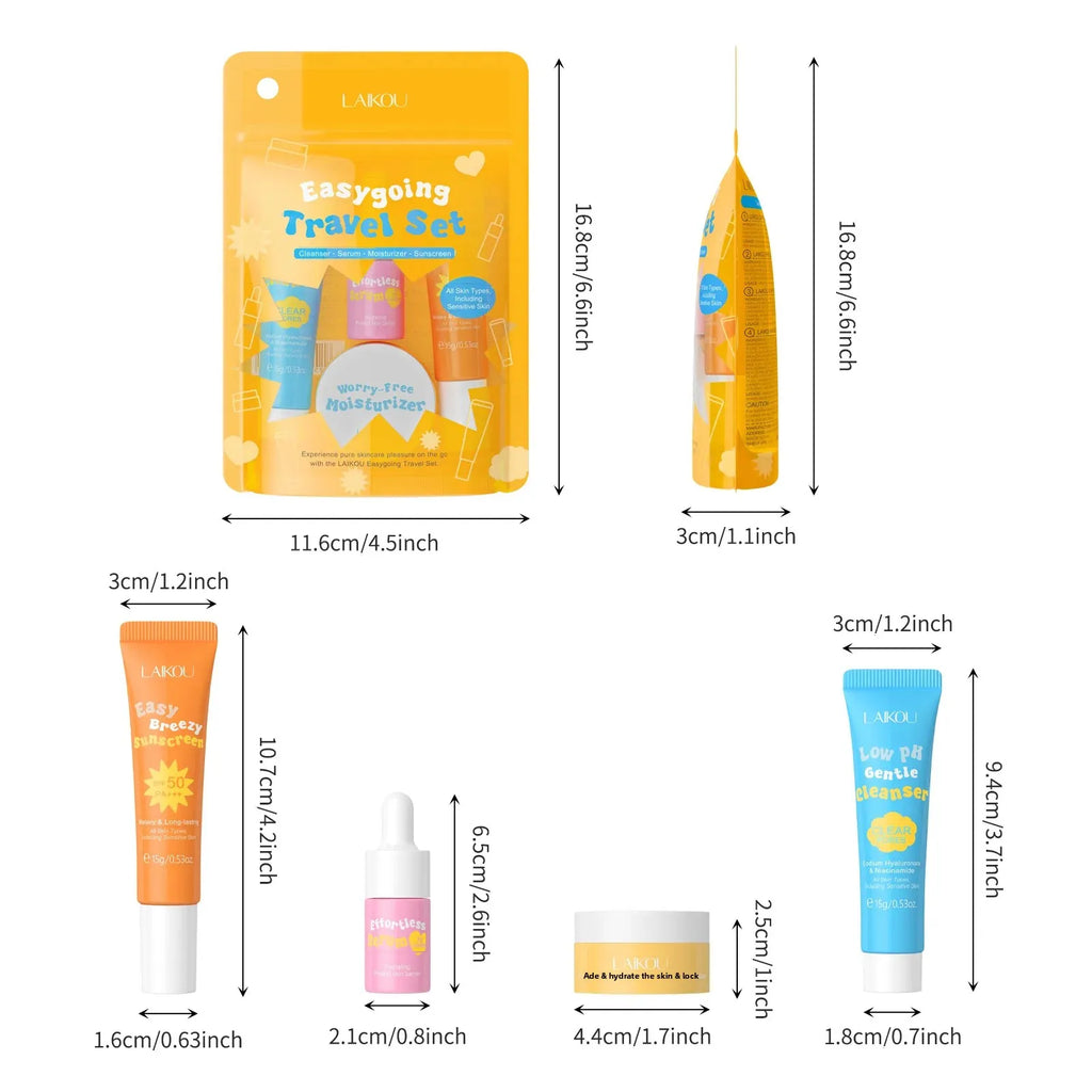 LAIKOU Travel Ceramide Skincare Set | SPF 50, Serum & Cleanser Travel Skincare Set QXL