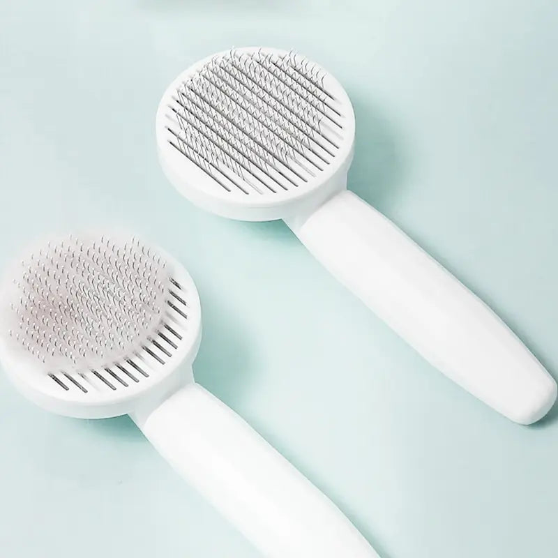 Self-Cleaning Pet Slicker Comb | One-Click Fur Removal for Cats & Dogs Pet Grooming Comb QXL white