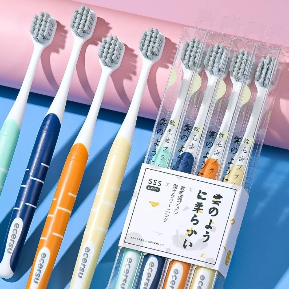 4-Pack Soft Bristle Toothbrush Set | Compact Head PP Handle Manual Toothbrush Set QXL