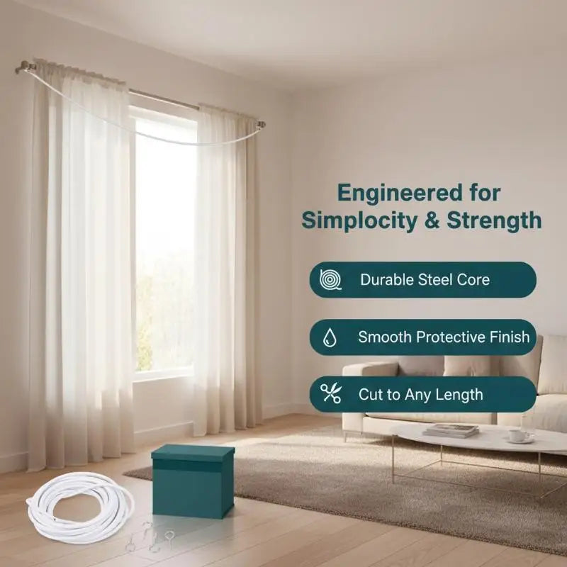 Curtain Spring Wire 2–6m with Hooks & Eyes | Net Curtain Cable Curtain Spring Wire QXL
