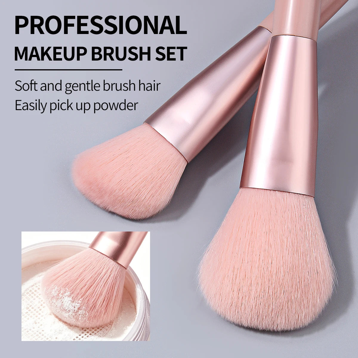 16-Pc Pink Makeup Brush Set with Sponges & Powder Puffs Makeup Brush Set QXL