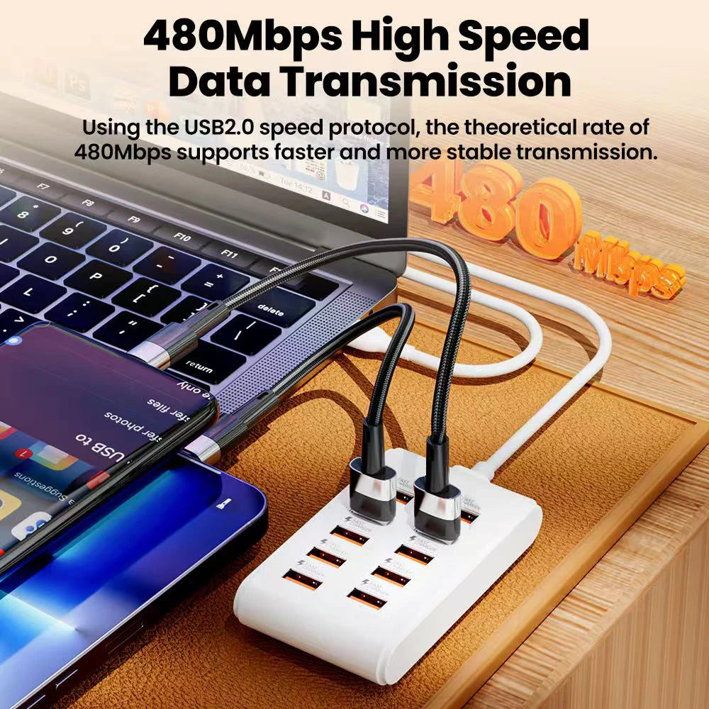 10-Port USB Charging Station 25W | Multi-Device Charger Hub USB Charging Station QXL