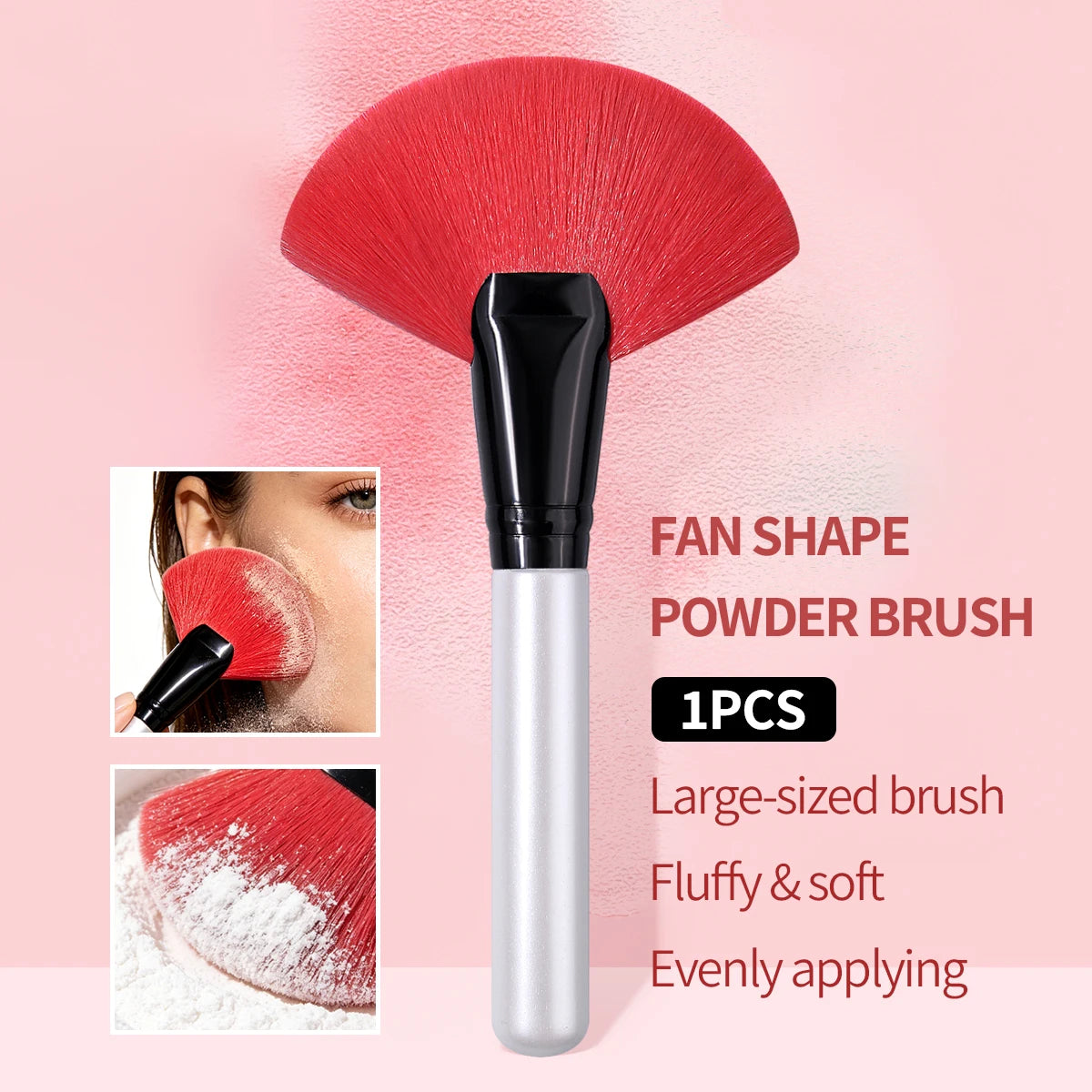 KOSSHOW Large Fan Powder Brush | Wooden Handle – White Fan Powder Brush QXL WHITE