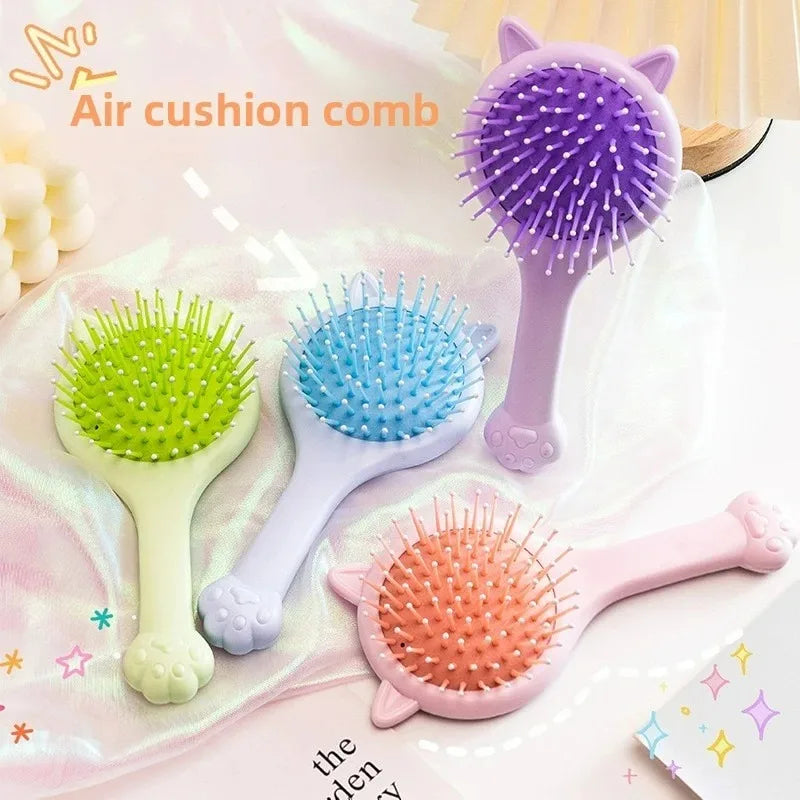 Cat Paw Air Cushion Hair Brush with Mirror & Scalp Massager Air Cushion Hair Brush QXL