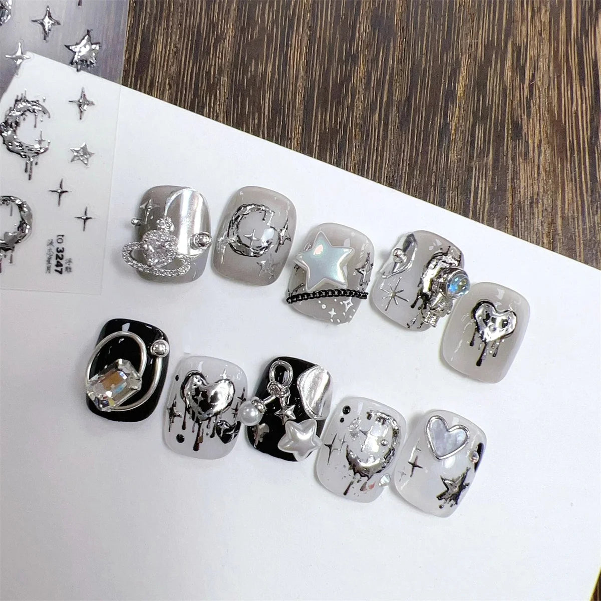 5D Bronzing Punk Nail Stickers | Gothic Star Moon Heart Decals Nail Art Stickers QXL