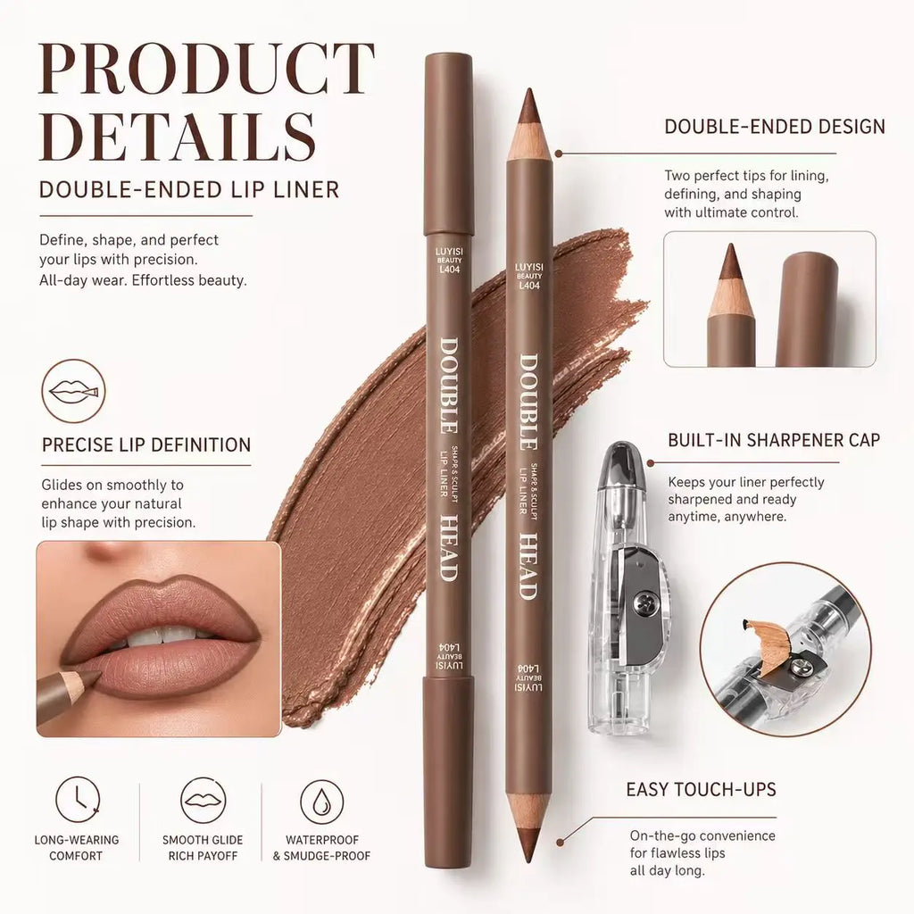 3-Pack Double-Ended Waterproof Matte Lip Liners + Sharpener Lip Liner Set QXL
