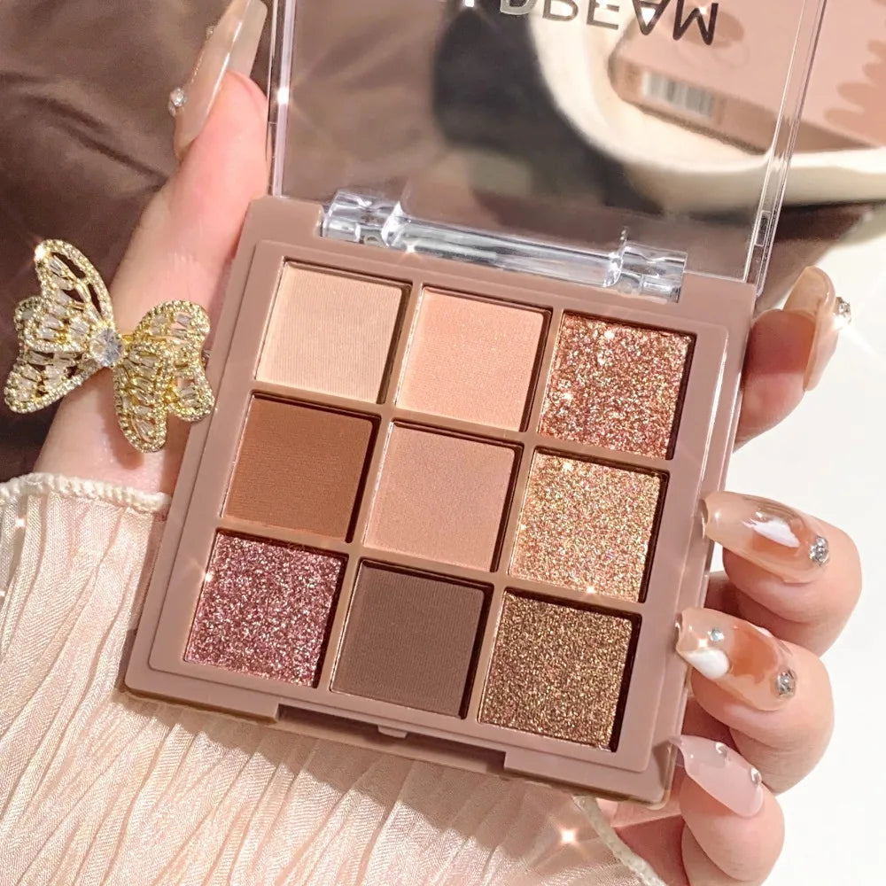 9-Color Nude Eyeshadow Palette | Matte Shimmer Cocoa Korean Eyeshadow Palette QXL