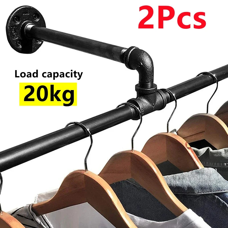 2-Pack Industrial Pipe Wall-Mounted Clothes Rack | Heavy Duty Wall-Mounted Clothes Rack QXL