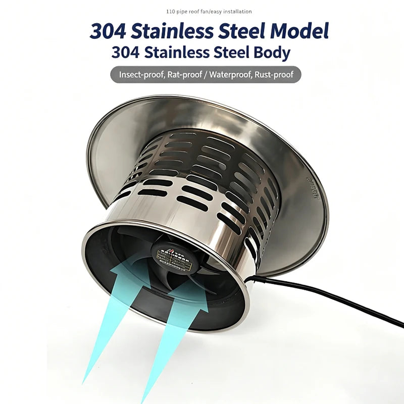 110mm Solar Stainless Steel Chimney Cap & Exhaust Vent + 12W Panel Solar Exhaust Vent Cap QXL