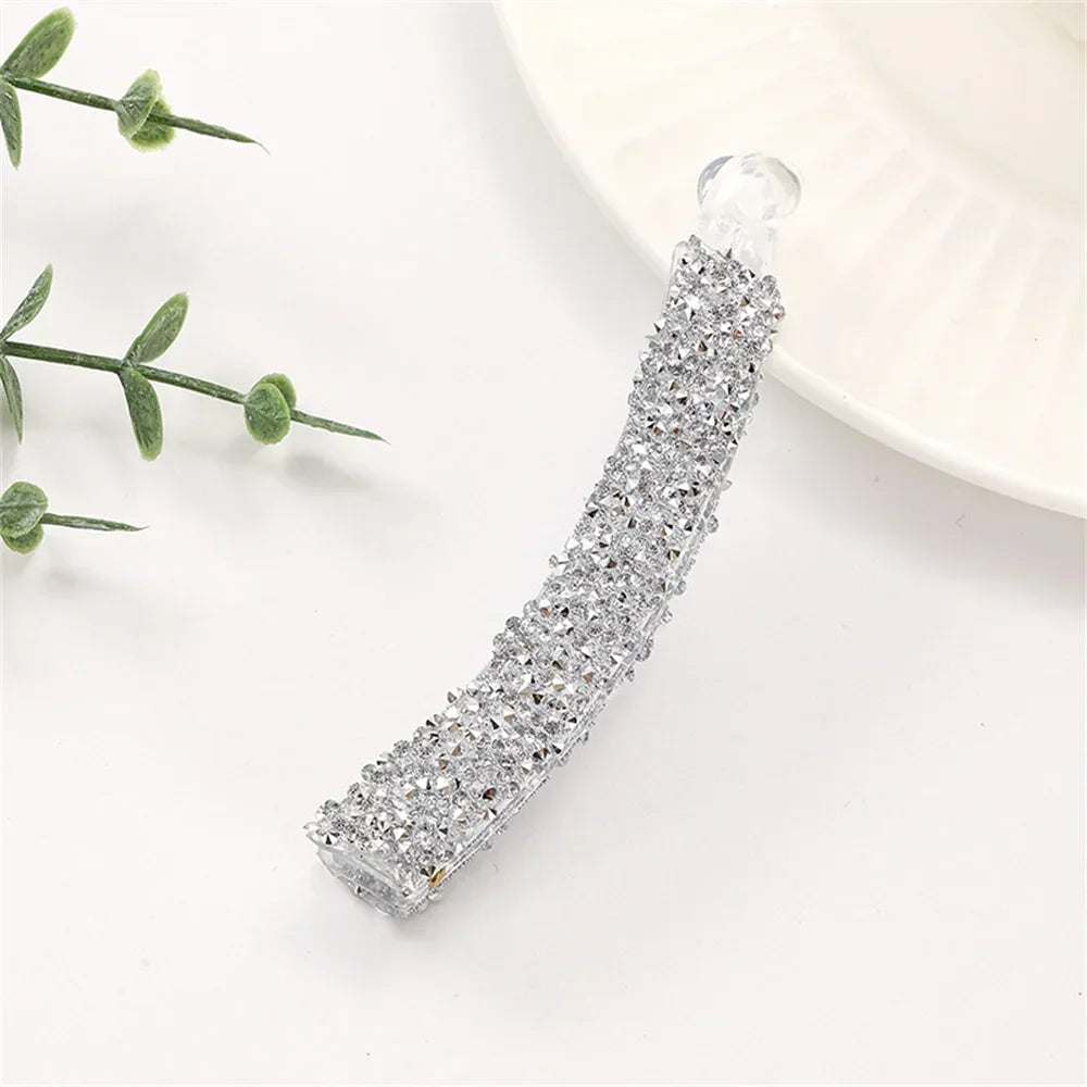Crystal Pearl Rhinestone Banana Hair Clip | Claw Grip Barrette Hair Claw Clip QXL transparent