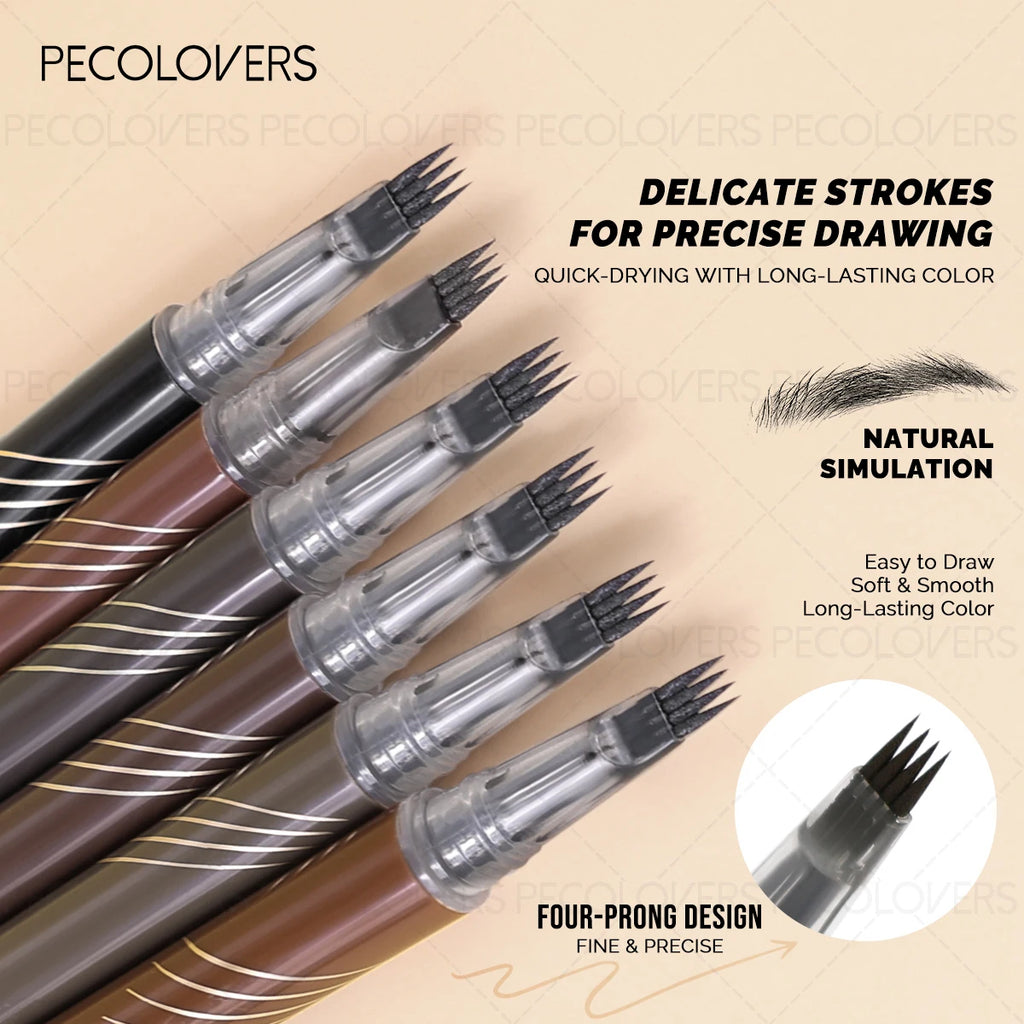 PECOLOVERS 4-Fork Liquid Eyebrow Pencil – Waterproof & Natural Liquid Eyebrow Pencil QXL