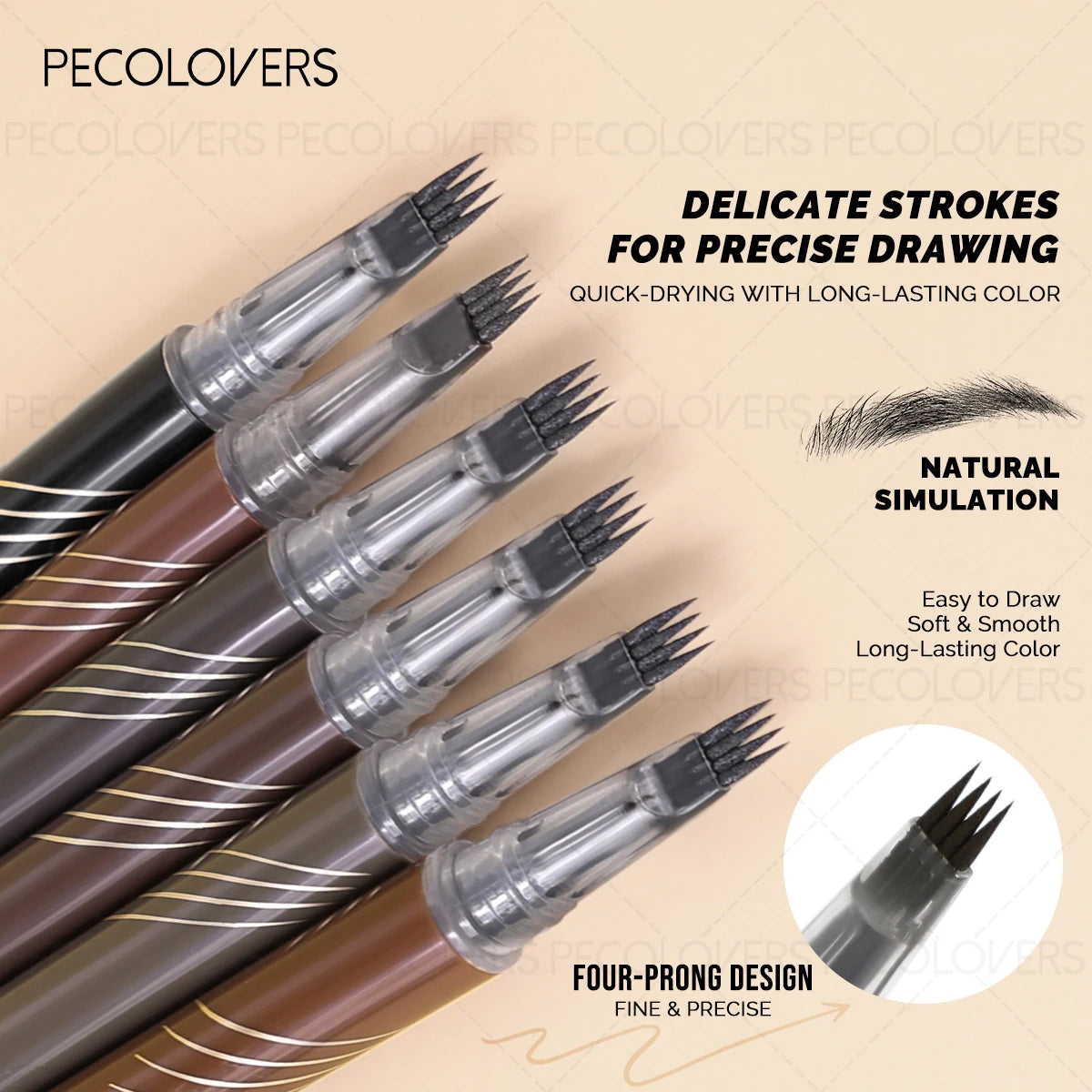 PECOLOVERS 4-Fork Liquid Eyebrow Pencil – Waterproof & Natural Liquid Eyebrow Pencil QXL