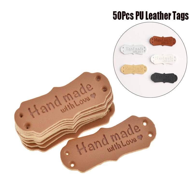 50-Pack PU Leather "Handmade With Love" Sewing Labels Garment Sewing Labels QXL