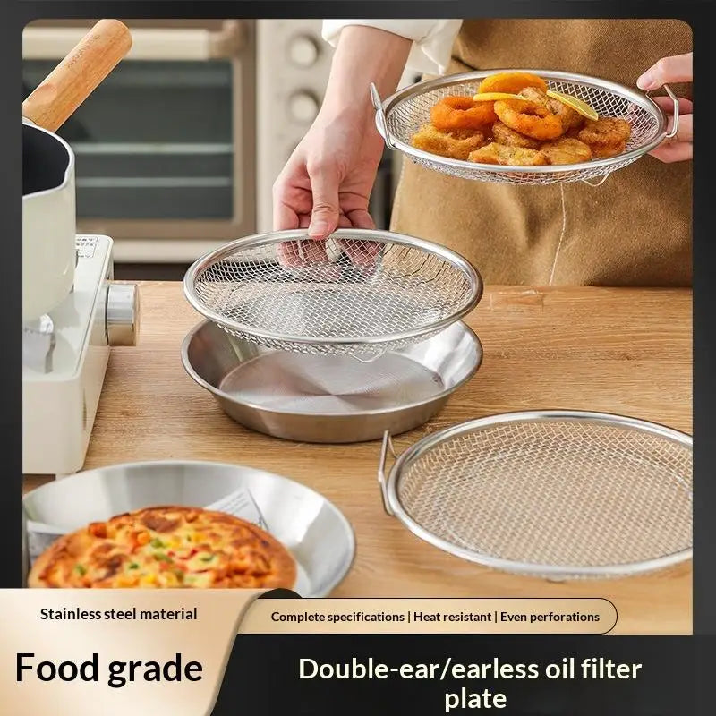 Stainless Steel Mesh Frying Basket & Oil Strainer Tray Set Mesh Frying Basket QXL