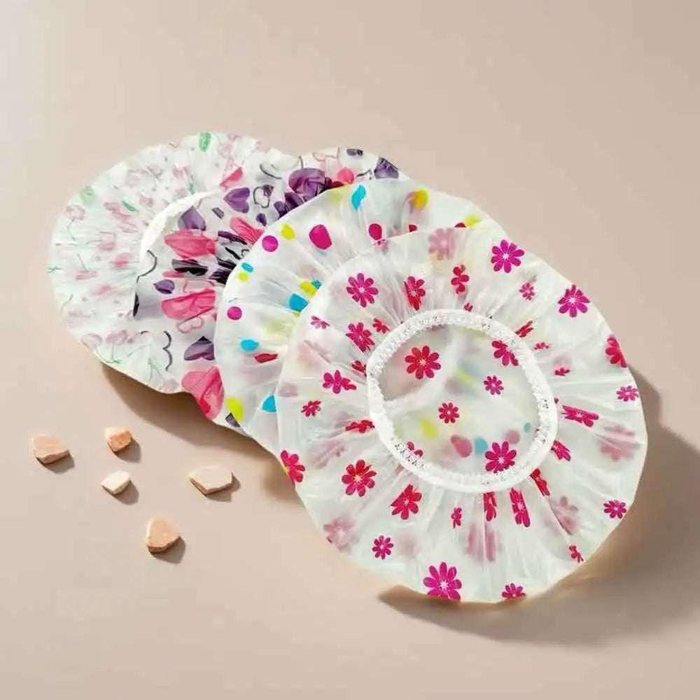 5-Pack Waterproof PEVA Shower Caps | Cartoon Prints for Women Shower Cap Set QXL
