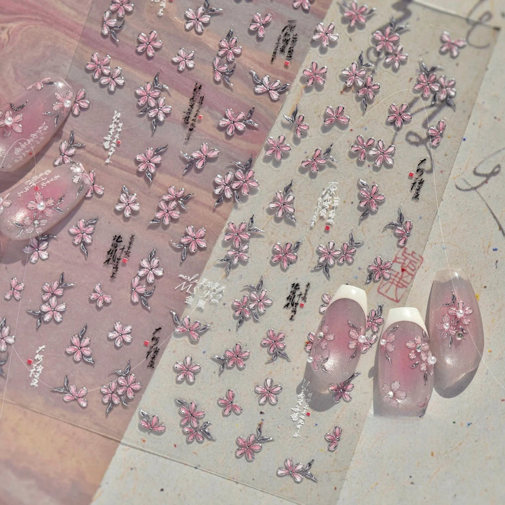 5D Cherry Blossom Nail Art Stickers | Pink Floral Decals Nail Art Stickers QXL