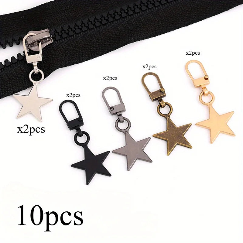 Metal Star Zipper Pull Tabs – Detachable Pullers for Bags & Jackets Zipper Pull Tabs QXL 10pcs
